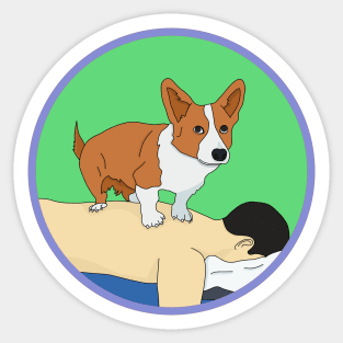 Cute Corgi giving back massage Sticker